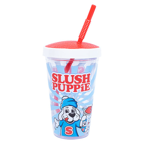slush puppie reusable plastic cup with bendable straw
