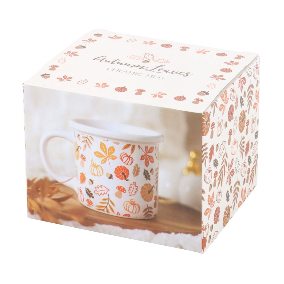 Ceramic mug with autumn leaf design in a decorative box