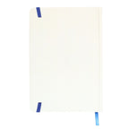 cream notebook back with blue accents on a white background