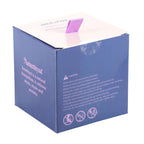 Blue candle box with 'Amethyst' text and warning labels on a white background