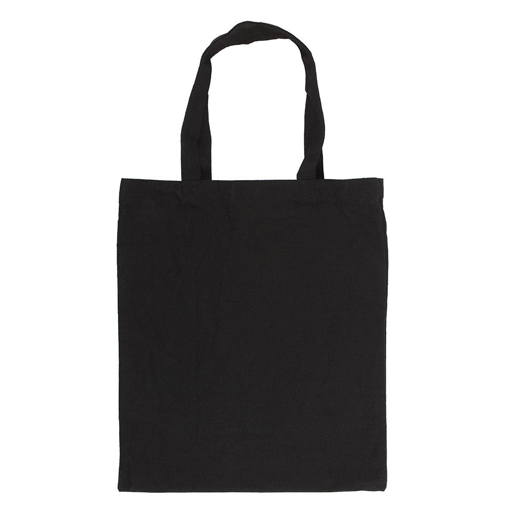 back of Black tote bag on a white background