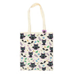 Cute and Creepy Cat Print Polycotton Tote Bag with Enamel Pin