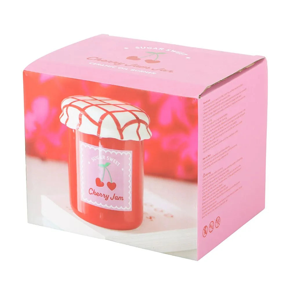 Pink box with a jar of cherry jam design on a white background