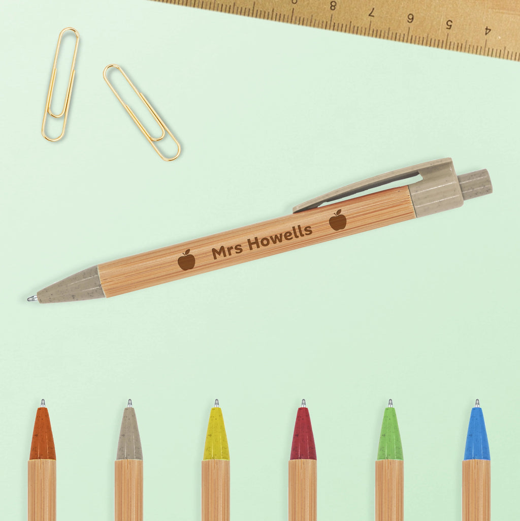 Engraved Bamboo Pen - Teacher's Apple
