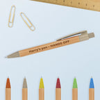 Engraved Bamboo Pen with engraved message 'Names pen - Hands Off' with pen colour options on show