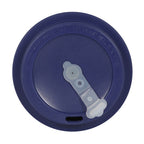 Blue silicone lid for travel mug on a white background