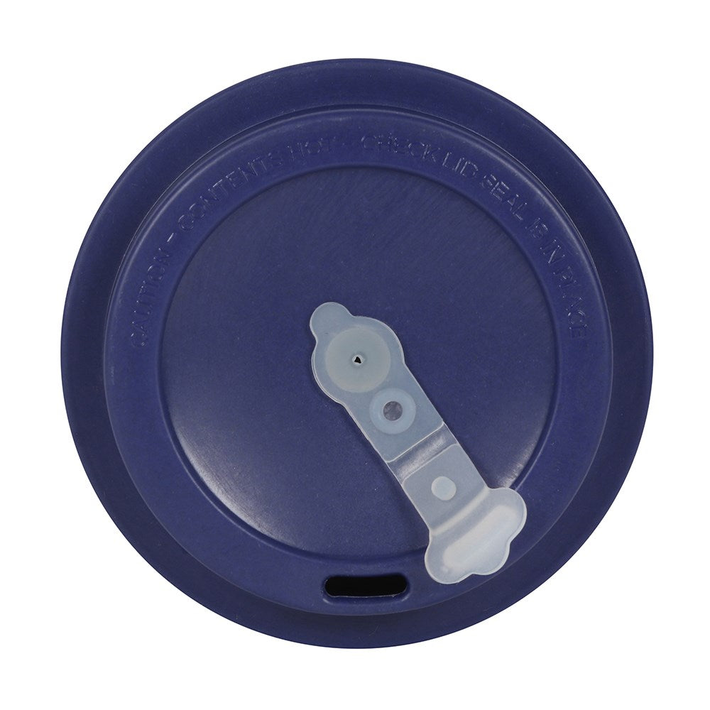 Blue silicone lid for travel mug on a white background