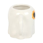 White ghost mug with a sunflower design glasses on a white background