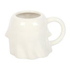 White ceramic mug shaped like a ghost on a white background