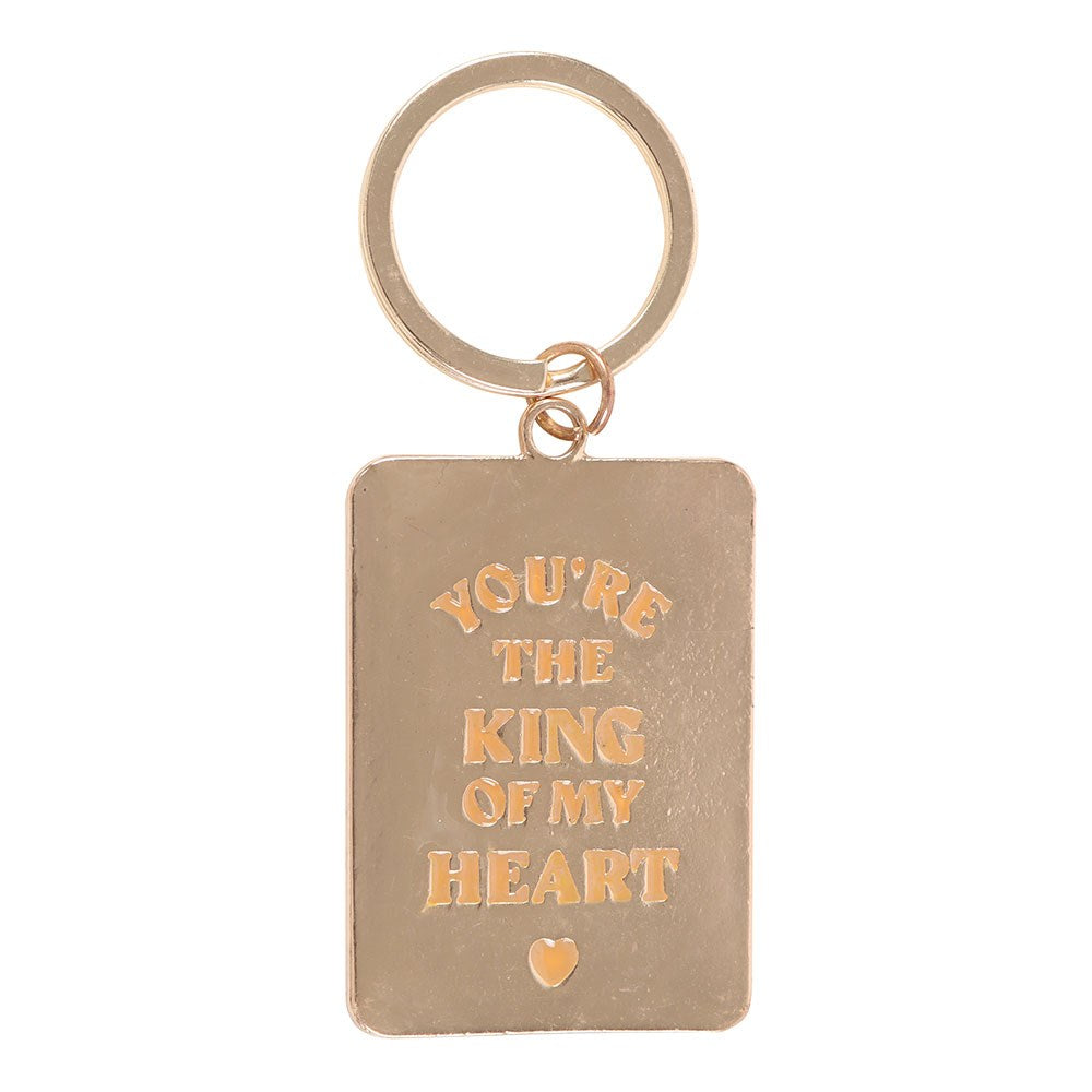 Keychain with 'You're the King of my Heart' text engraved on the reverse