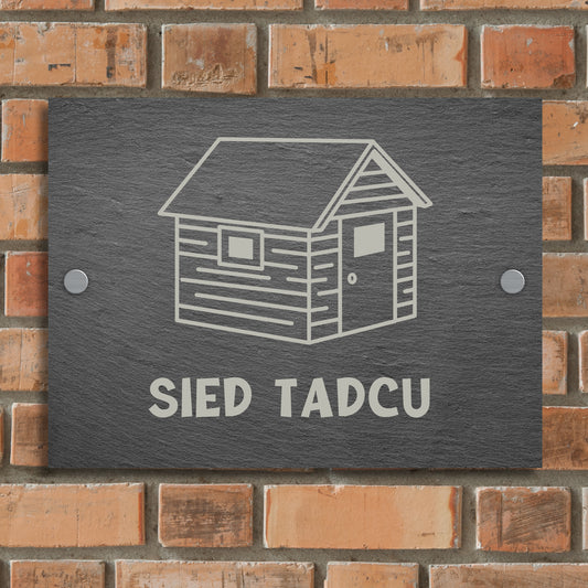'Sied' Personalised Welsh Rectangle Slate Sign