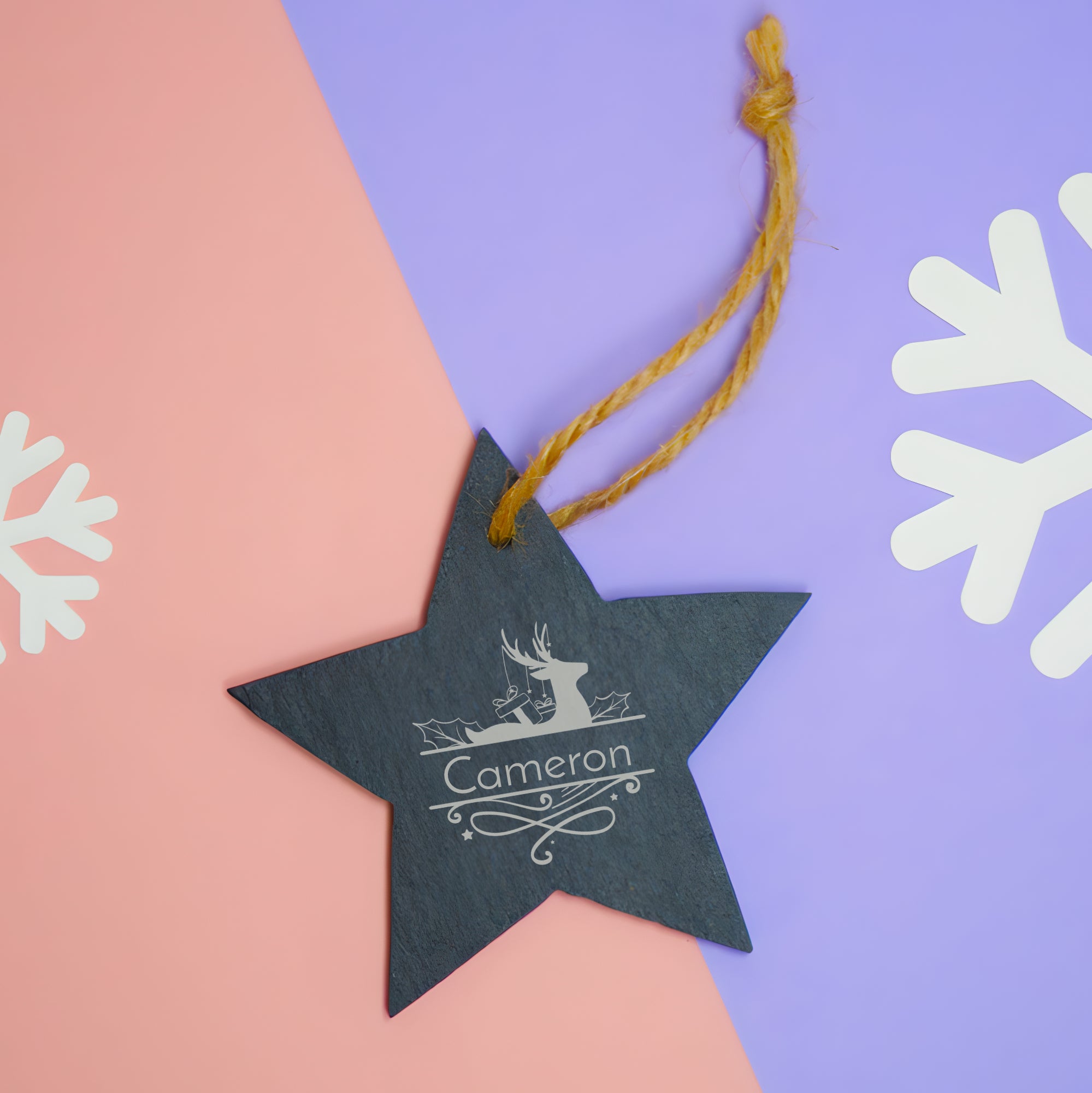Slate Star Hanging Decoration - Reindeer Name