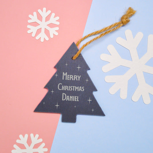 Slate Tree Hanging Decoration - Merry Christmas