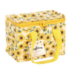 Sunflower-patterned lunch bag with a visible brand tag on a white background