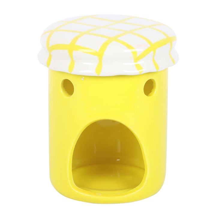 Yellow jar shaped oil burner with cut out for tealight candle