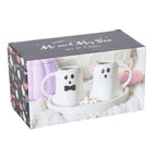 Set of two ghost-shaped mugs in a decorative box with 'Mr. and Mrs. Boo' text.