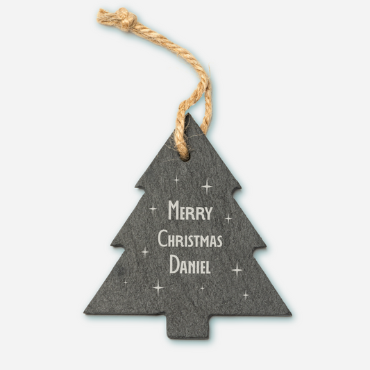 Slate Tree Hanging Decoration - Merry Christmas
