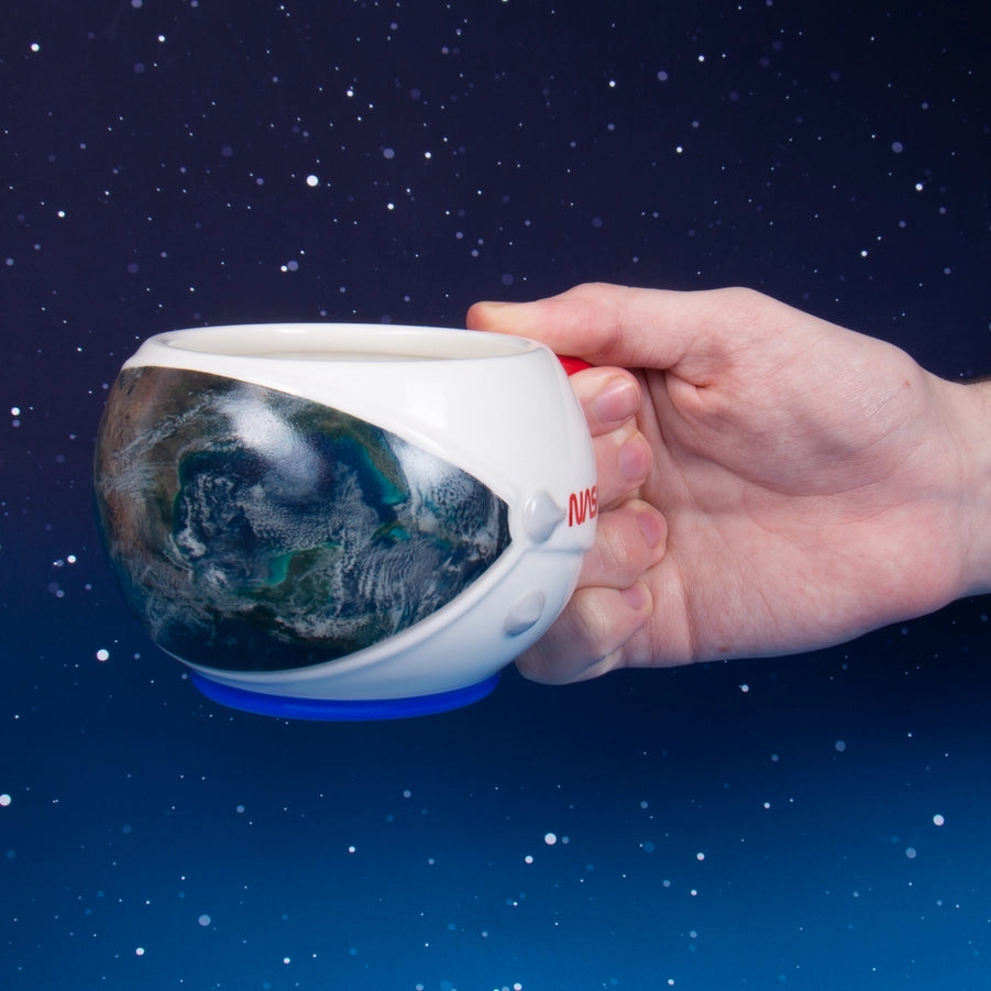 A ceramic mug with NASA heat change shape and embossed details
