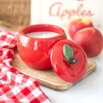 apple shaped ceramic candle jar with lid removed
