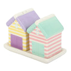 pastel beach hut salt and pepper shakers on white base