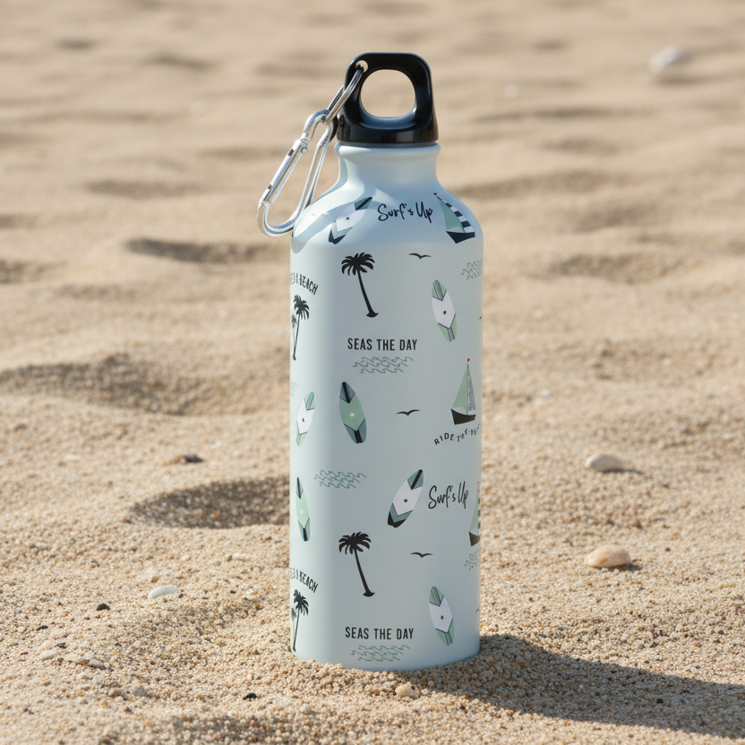 a seaside themed water bottle