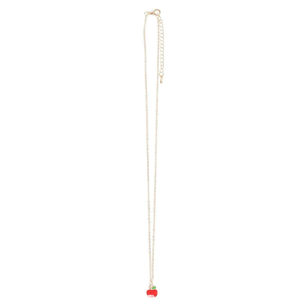 Necklace with a red apple pendant on a white background