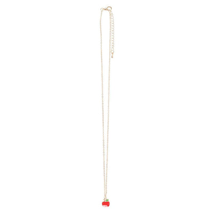 Necklace with a red apple pendant on a white background