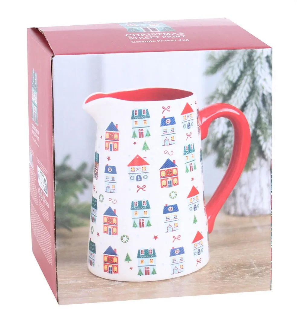 Christmas Street Print Ceramic Flower Jug