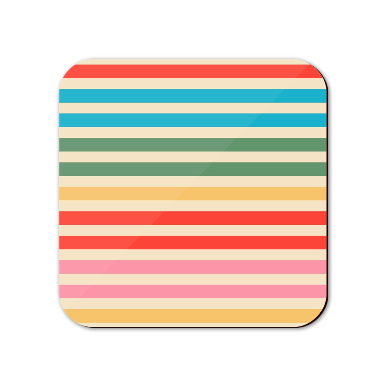 Colourful striped coaster with horizontal lines on a white background