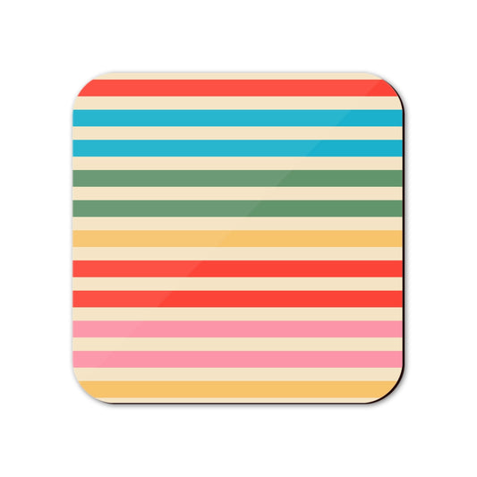 Colourful striped coaster with horizontal lines on a white background