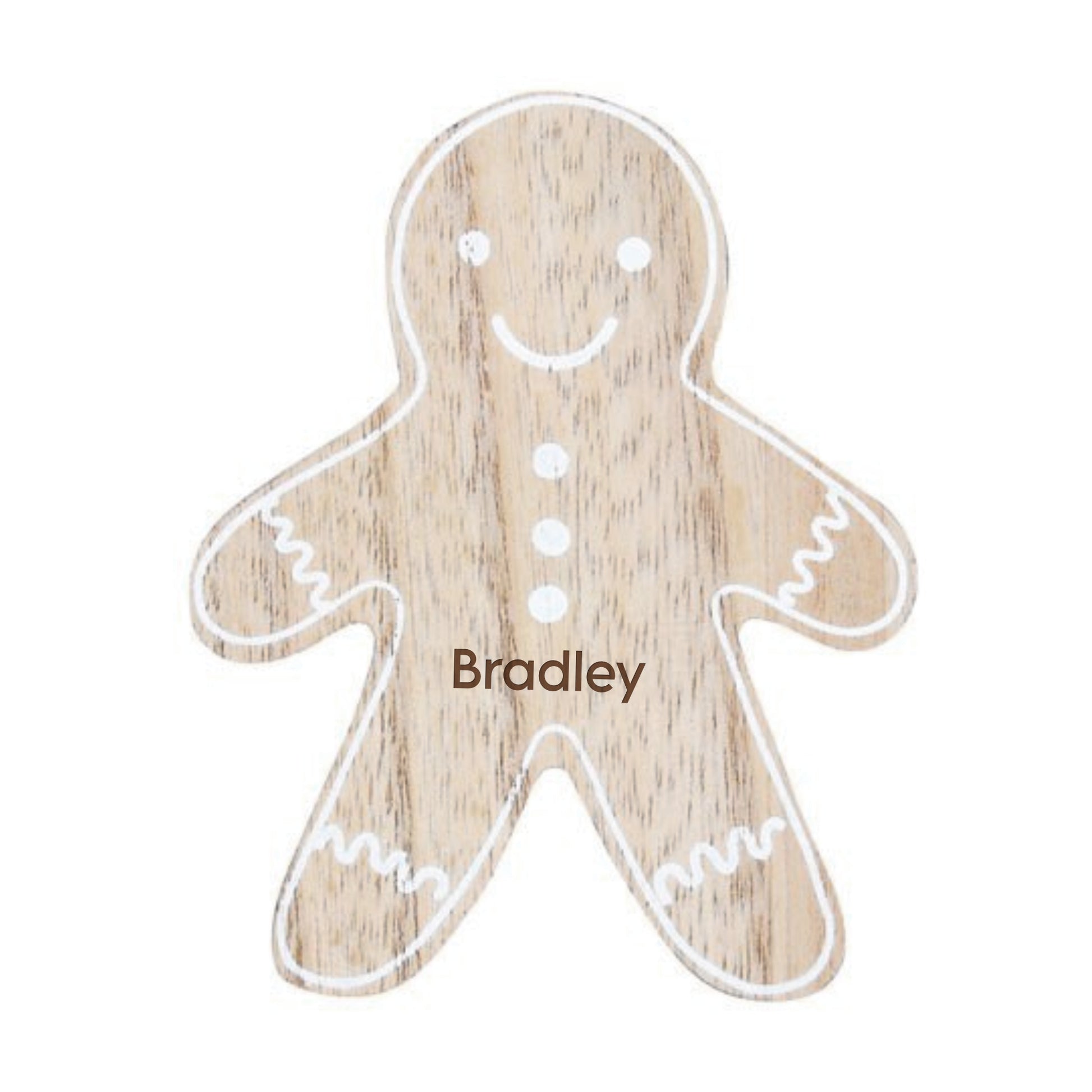 a gingerbread man shaped coaster with engraved name