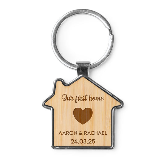 Engraved house shaped keyring - Our first home