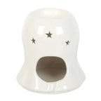 A white ceramic ghost-shaped holder with star-shaped cutouts on the front and a large opening at the bottom, shown on a plain white background.