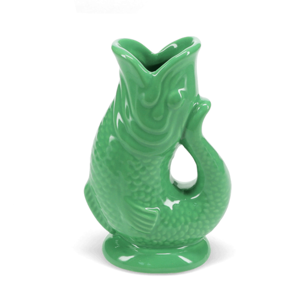 Green fish-shaped vase on a white background