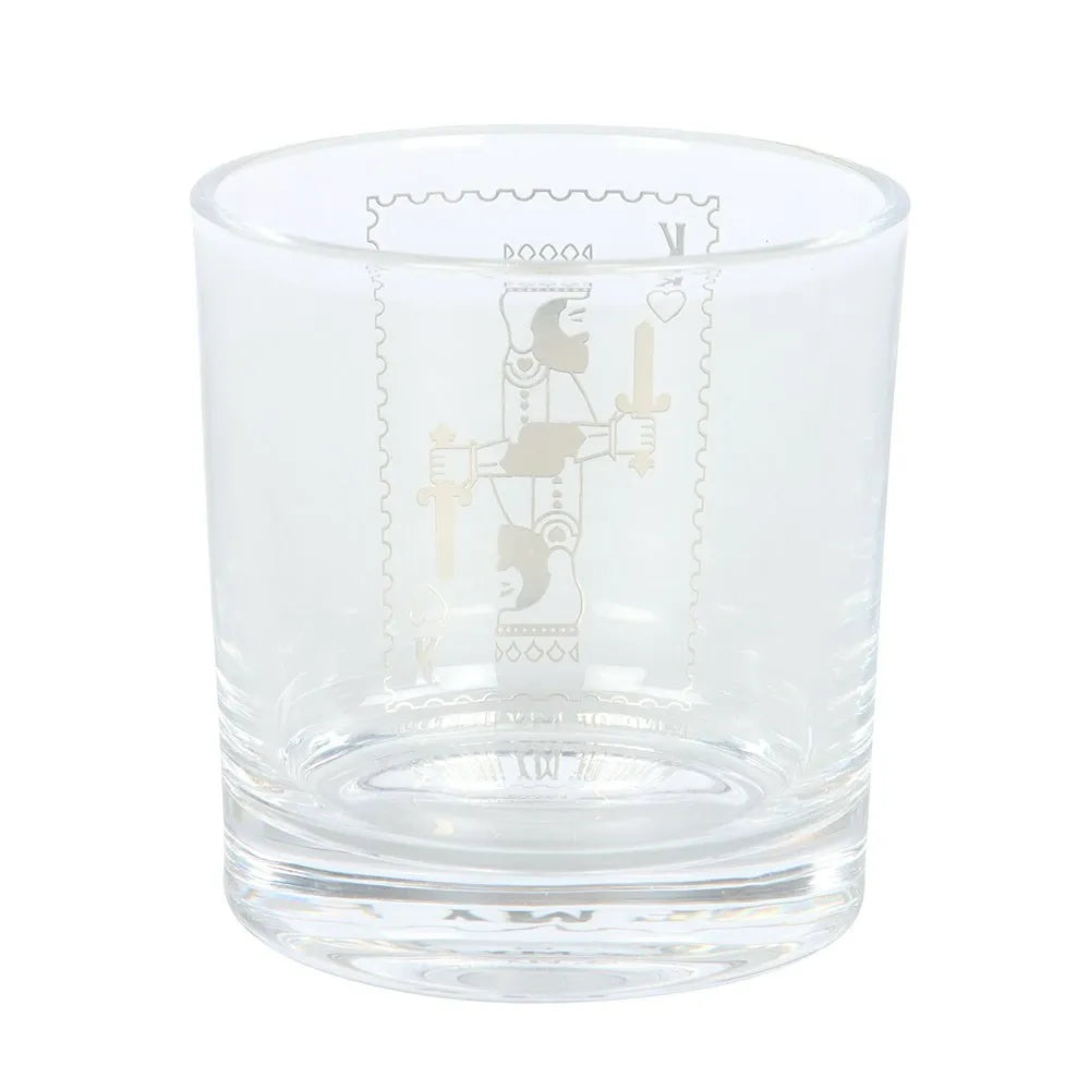 King of my heard glass with gold playing card design back view