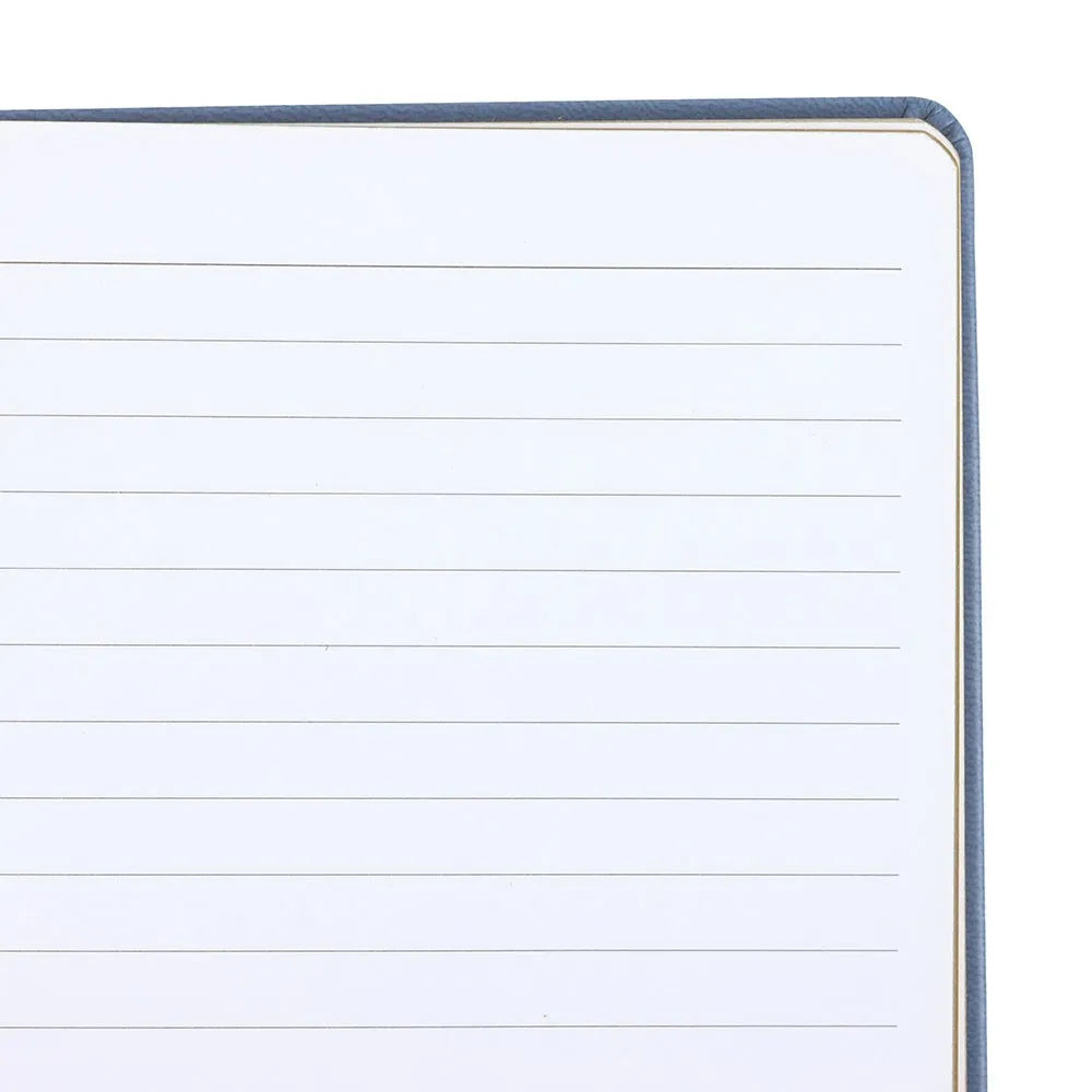 Close-up of a lined notebook page with a blue border.