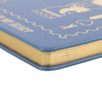 Blue book with gold text and design on a white background