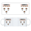 white mug with 'Daddy's Little Shits' text and cartoon characters