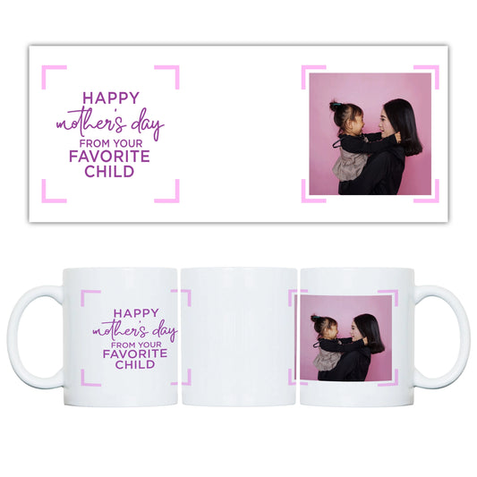 white mug with happy mothers day from your favourite child design and image