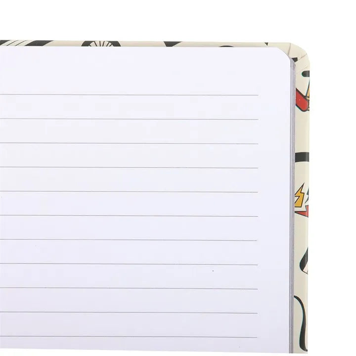 Notebook with lined pages on a white background