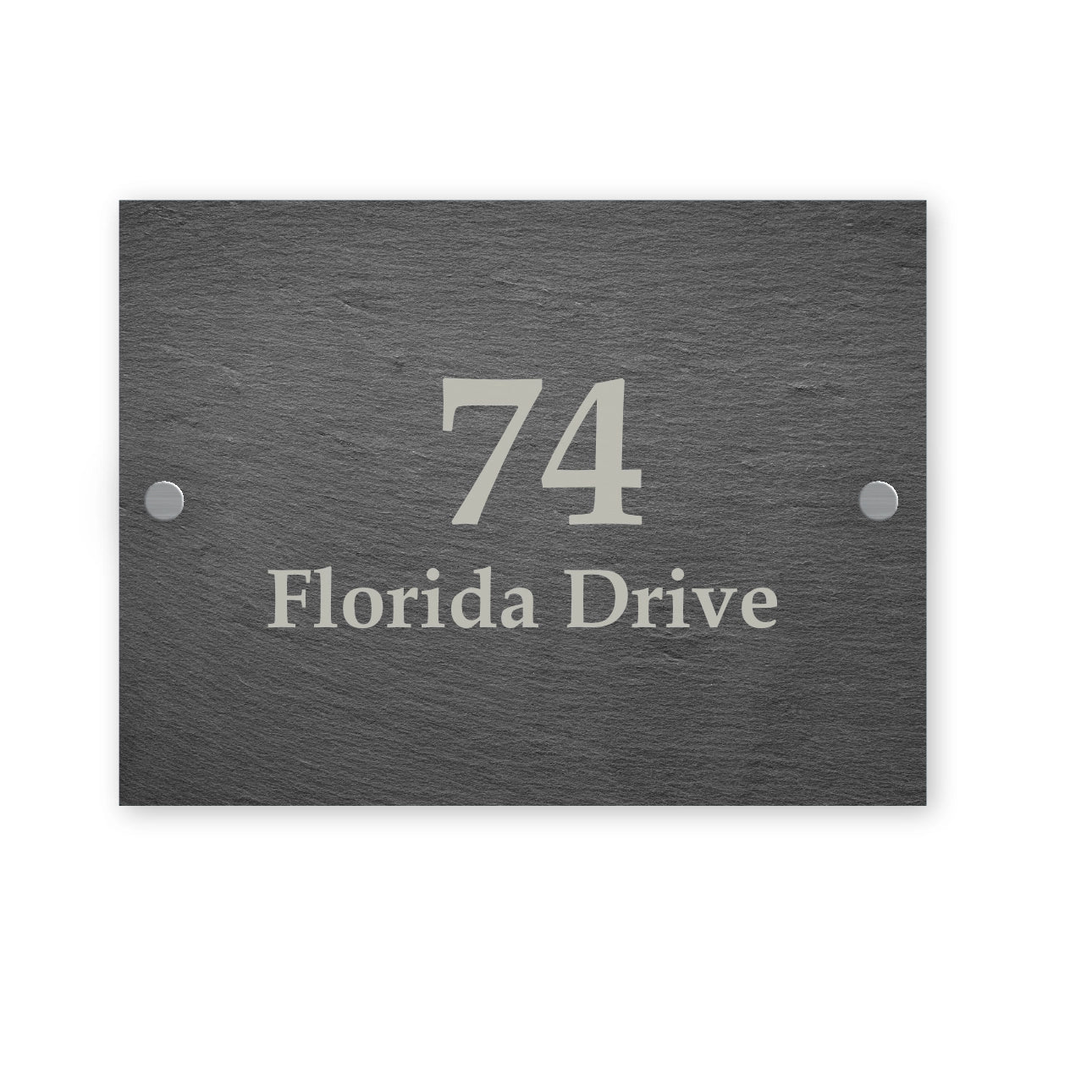 slate house sign with a classic font
