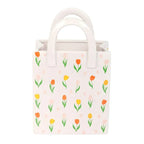 white bag vase with tulip print design