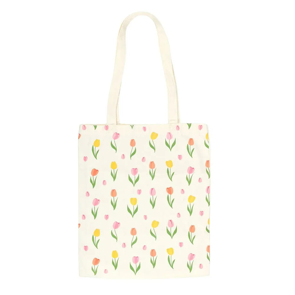 Tote bag with floral pattern on a white background