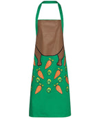 a green long apron with christmas turkey and trimmings design
