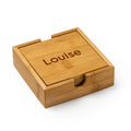 wooden coaster set of 4 in a holder with choice of name engraved on each