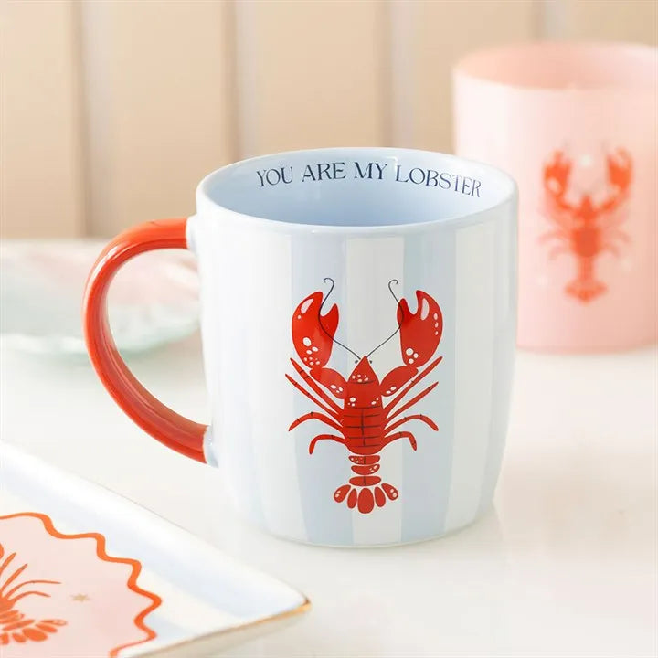 Mug with red lobster design and 'You are my lobster' text on a light background